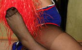 Nylon Feet Line 563370 Afina Sporty Pony-Tailed Cheerleader In Soft Silky Pantyhose Playing With A Ball Nylon Feet Line
