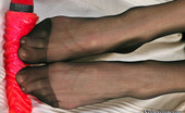 Nylon Feet Line 563418 Barbara Redhead Beauty In Sheer-To-Waist Hose Squeezing Pink Dildo Between Her Feet Nylon Feet Line
