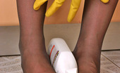Nylon Feet Line 563608 Helena Lascivious Chick Washing Dishes Being Just In Her Sheer-To-Waist Pantyhose Nylon Feet Line
