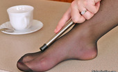 Nylon Feet Line 563636 Gertie Lewd Brunette Putting Off All Her Clothes Up To Her Black Control Top Hose Nylon Feet Line
