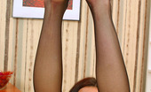 Nylon Feet Line 563661 Emmie Nasty Brunette Admiring Her Long Legs In Barely Black Sheer-To-Waist Tights Nylon Feet Line
