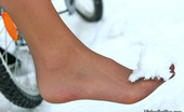 Nylon Feet Line 563703 Dinah Frisky Chick Going On A Cycle Ride Right In Her Silky Pantyhose In Winter Nylon Feet Line
