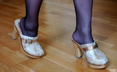Nylon Feet Line 563730 Gwendolen & Adam Sex-Crazy Chick In Black Lacy Pantyhose Kneels Down After Wet Foot-Licking Nylon Feet Line
