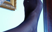 Nylon Feet Line 563813 Regina Vivacious Chick Stretches Her Black Hose While Demonstrating Her Yummy Feet Nylon Feet Line
