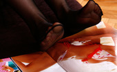 Nylon Feet Line 563888 Maggie Seductive Red-Haired Teaser Tongue-Polishing Her Nyloned Feet In Sexy Way Nylon Feet Line
