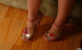 Nylon Feet Line 563922 Julija Hottie Sniffs Her Pink High Heel Sandals And Demonstrates Her Nyloned Feet Nylon Feet Line
