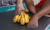 Nylon Feet Line 563953 Lilia Ponytailed Lass Mounts A Table And Peels Bananas With Her Cute Nyloned Feet Nylon Feet Line
