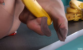 Nylon Feet Line 563953 Lilia Ponytailed Lass Mounts A Table And Peels Bananas With Her Cute Nyloned Feet Nylon Feet Line
