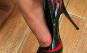 Nylon Feet Line 564022 Marta Red-Haired Babe Takes Off Open Toe Stiletto Heels Exposing Her Nyloned Feet Nylon Feet Line
