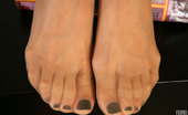 Nylon Feet Line 564023 Mika Leggy Chick Shows Off Her Painted Toe Nails Thru Her Ultra Sheer Pantyhose Nylon Feet Line
