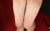 Nylon Feet Line 564027 Sabina Playful Blondie Takes Off Open Toe Shoes To Rub A Mic Between Nyloned Soles Nylon Feet Line

