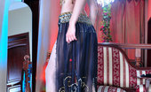 Nylon Feet Line 564036 Aubrey Slim-Legged Belly Dancer Shows Off Her Feet In Blue Fashion Hose And Heels Nylon Feet Line
