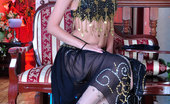 Nylon Feet Line Aubrey Slim-Legged Belly Dancer Shows Off Her Feet In Blue Fashion Hose And Heels Nylon Feet Line
