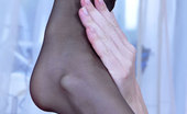 Nylon Feet Line Emily Footsie Teaser Paints Her Toenails Red Before Donning Black Hose And Pumps Nylon Feet Line
