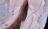 Nylon Feet Line 564055 Hetty Doll-Faced Brunette Shows And Licks Her Red Painted Toes Thru Nylon Fabric Nylon Feet Line
